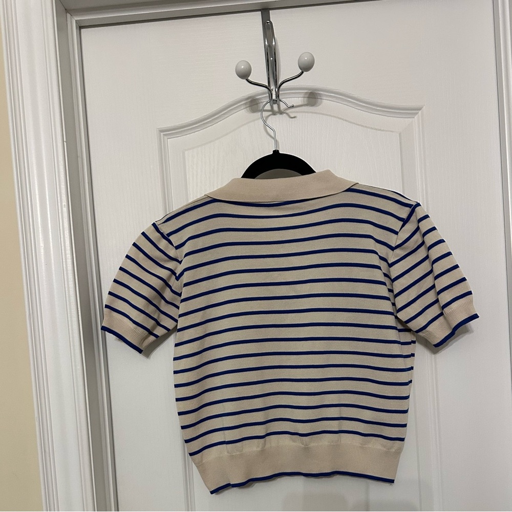 Blue and White Striped Kids Polo Shirt - Picture 2 of 2